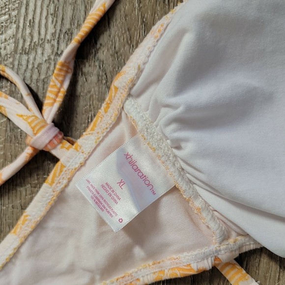 Xhilaration NWOT Tie Halter Swimsuit Bikini Top ~ XL ~ Orange & White Floral - Picture 7 of 7